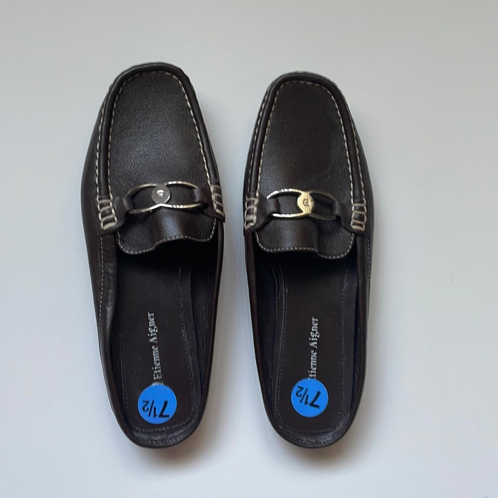 Etienne Aigner Brown Leather mules / slides. Size 7 1/2. BNWOT.